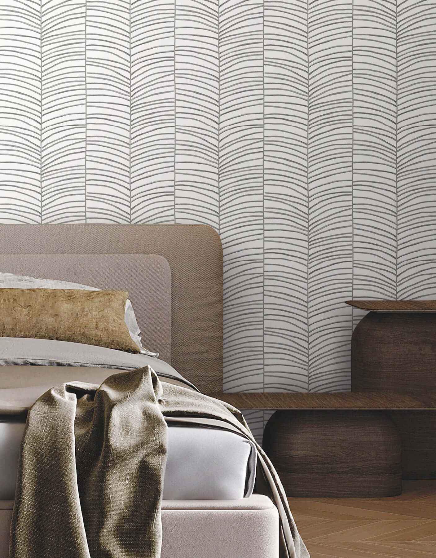 Cascade Palm Chevron Onyx Wallpaper - York Wallcoverings - MT5673 - York Wallcoverings Wallpaper