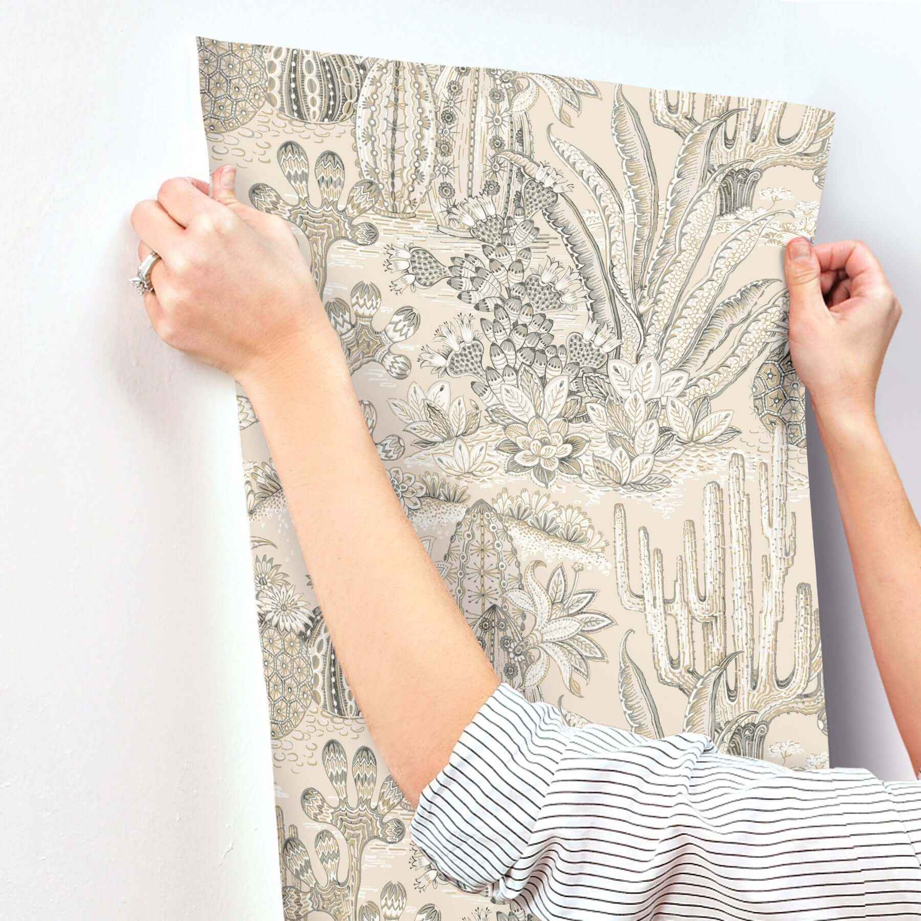 Lotus Land Cacti Dune Wallpaper - York Wallcoverings - MT5633 - York Wallcoverings Wallpaper