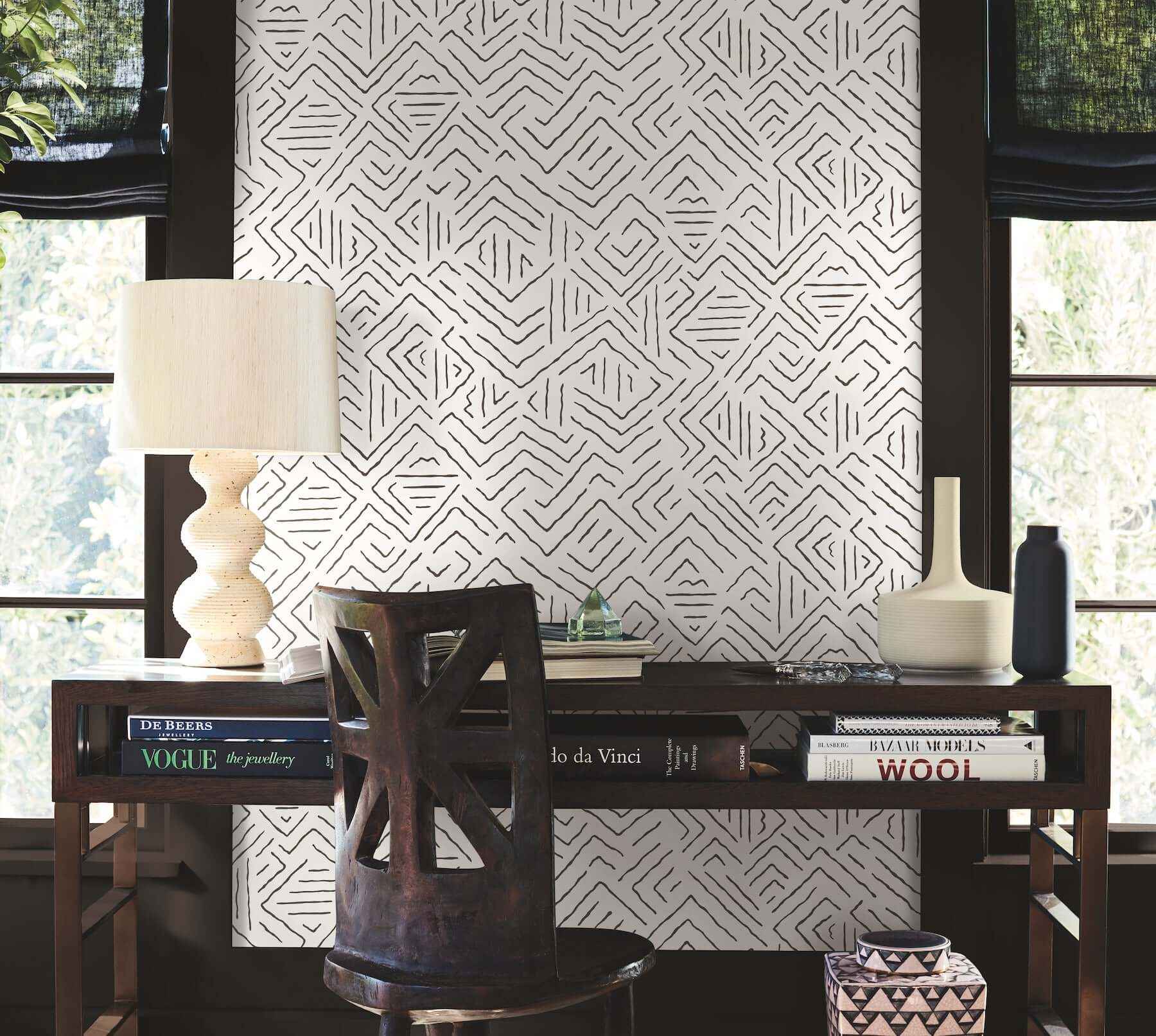 Sirih Black Wallpaper - York Wallcoverings - AB3081 - York Wallcoverings Wallpaper
