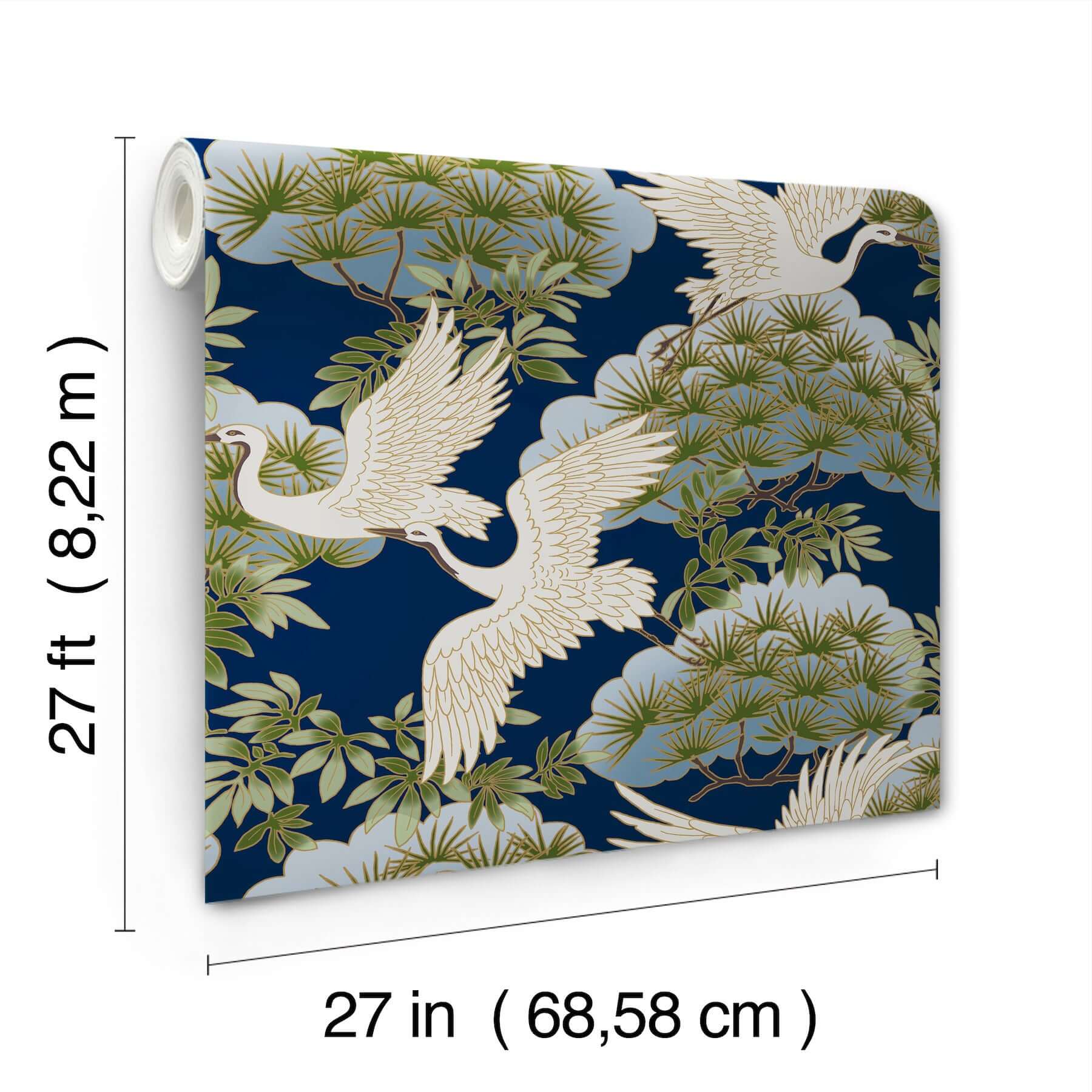 sprig-and-heron-wallpaper-navy-york-wallcoverings-za8007 - York Wallcoverings Wallpaper
