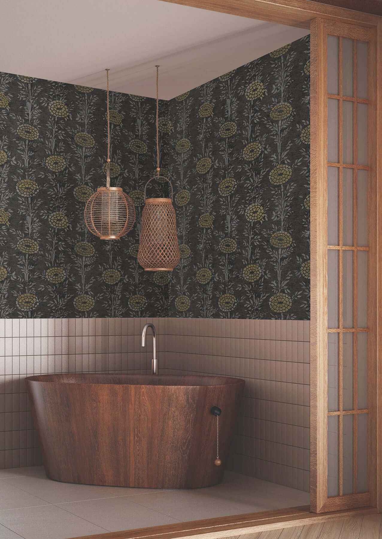 French Marigold Black & Gold Wallpaper - York Wallcoverings - ZA8017 - York Wallcoverings Wallpaper