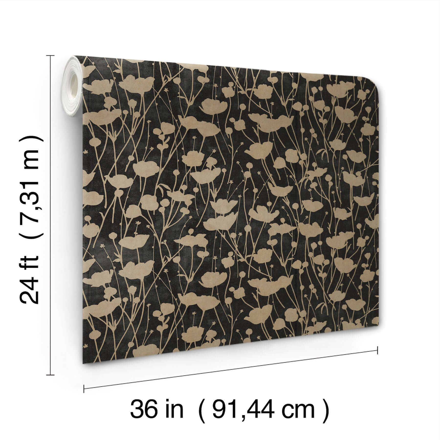 shimmering-poppies-wallpaper-black-gold-york-wallcoverings-za8066 - York Wallcoverings Wallpaper