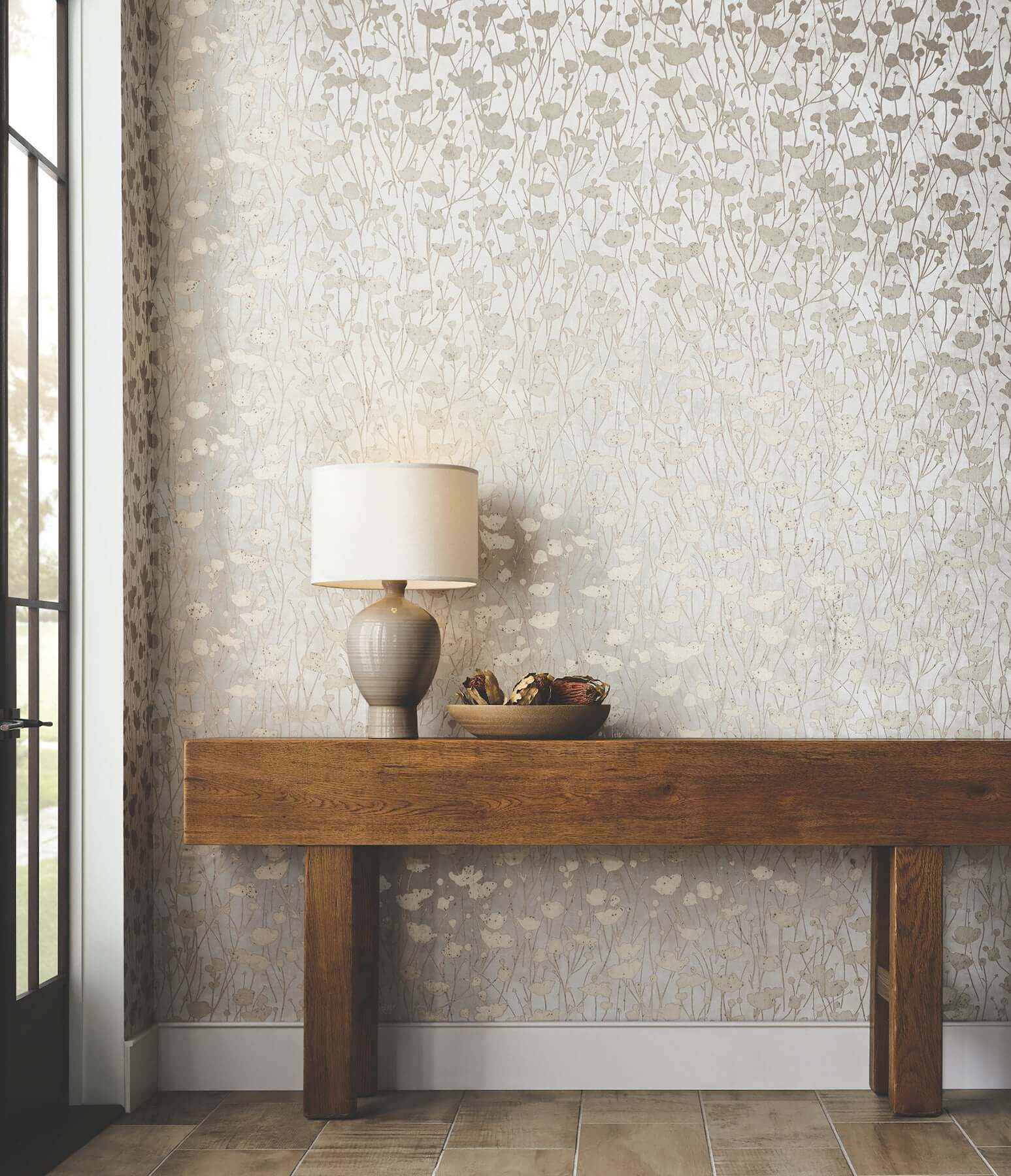 Shimmering Poppies White & Gold Wallpaper - York Wallcoverings - ZA8069 - York Wallcoverings Wallpaper