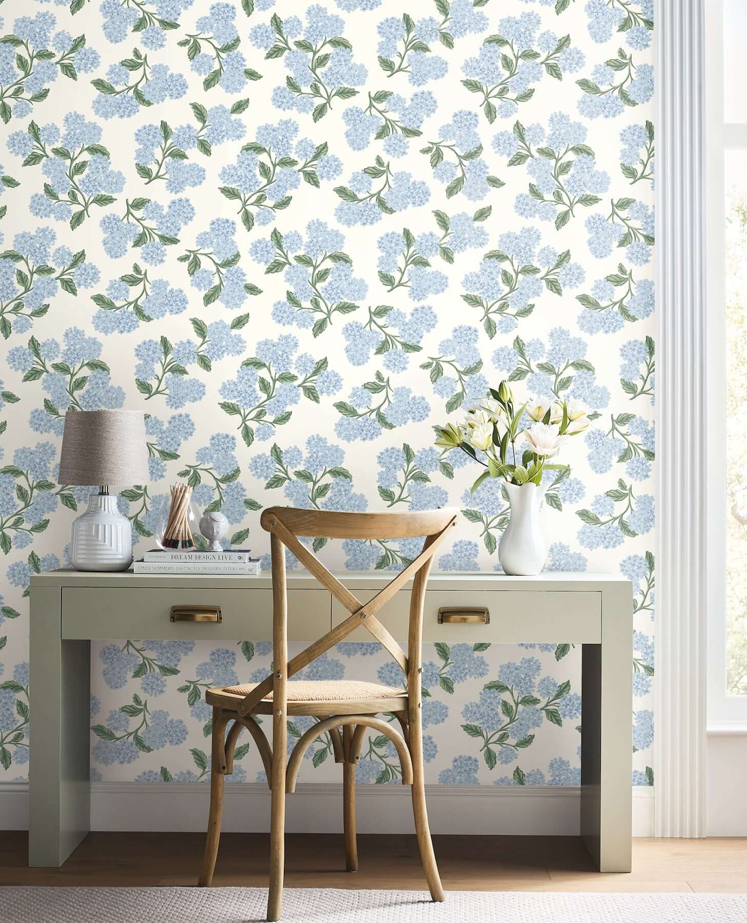 hydrangea-blue-white-peel-stick-wallpaper-york-wallcoverings-psw1617rl - York Wallcoverings Wallpaper