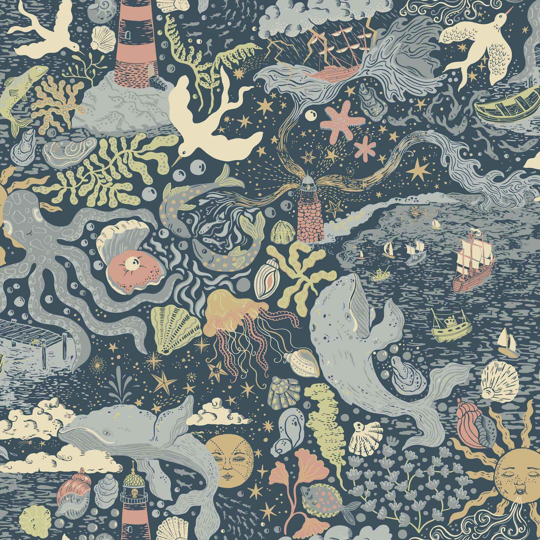 Havet Dark Blue Wallpaper - York Wallcoverings - MB29018