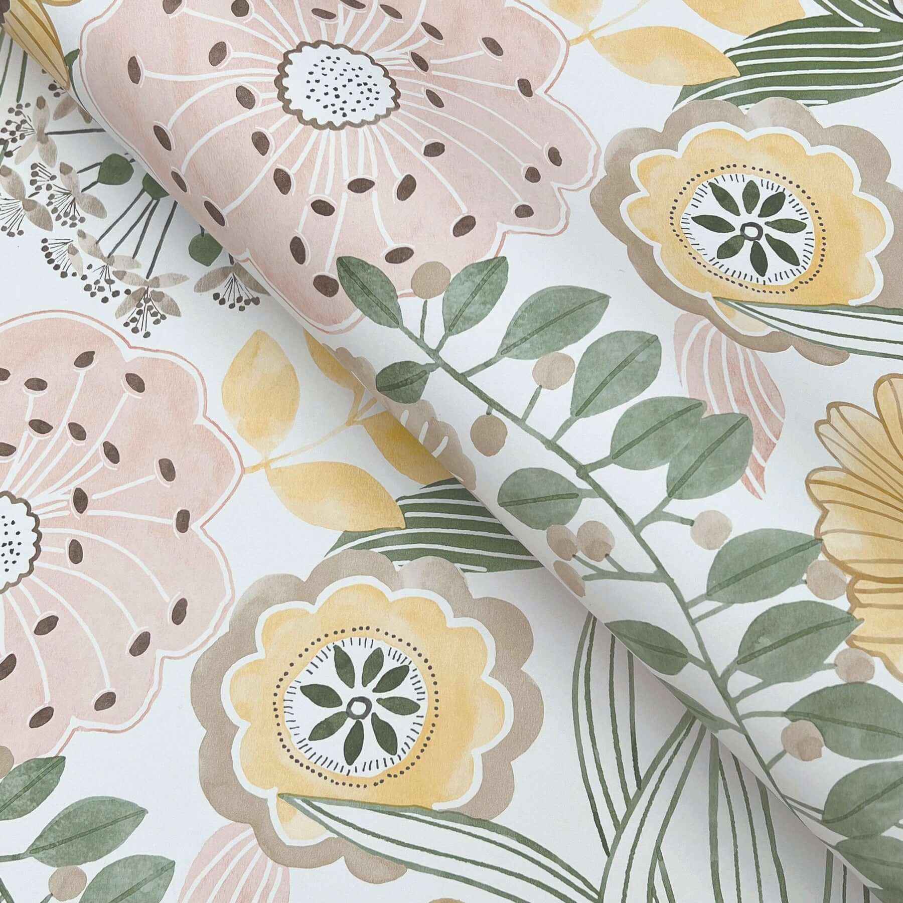 Artistic Bouquet Coral & Lemon Wallpaper - York Wallcoverings - ZM2895 - York Wallcoverings Wallpaper