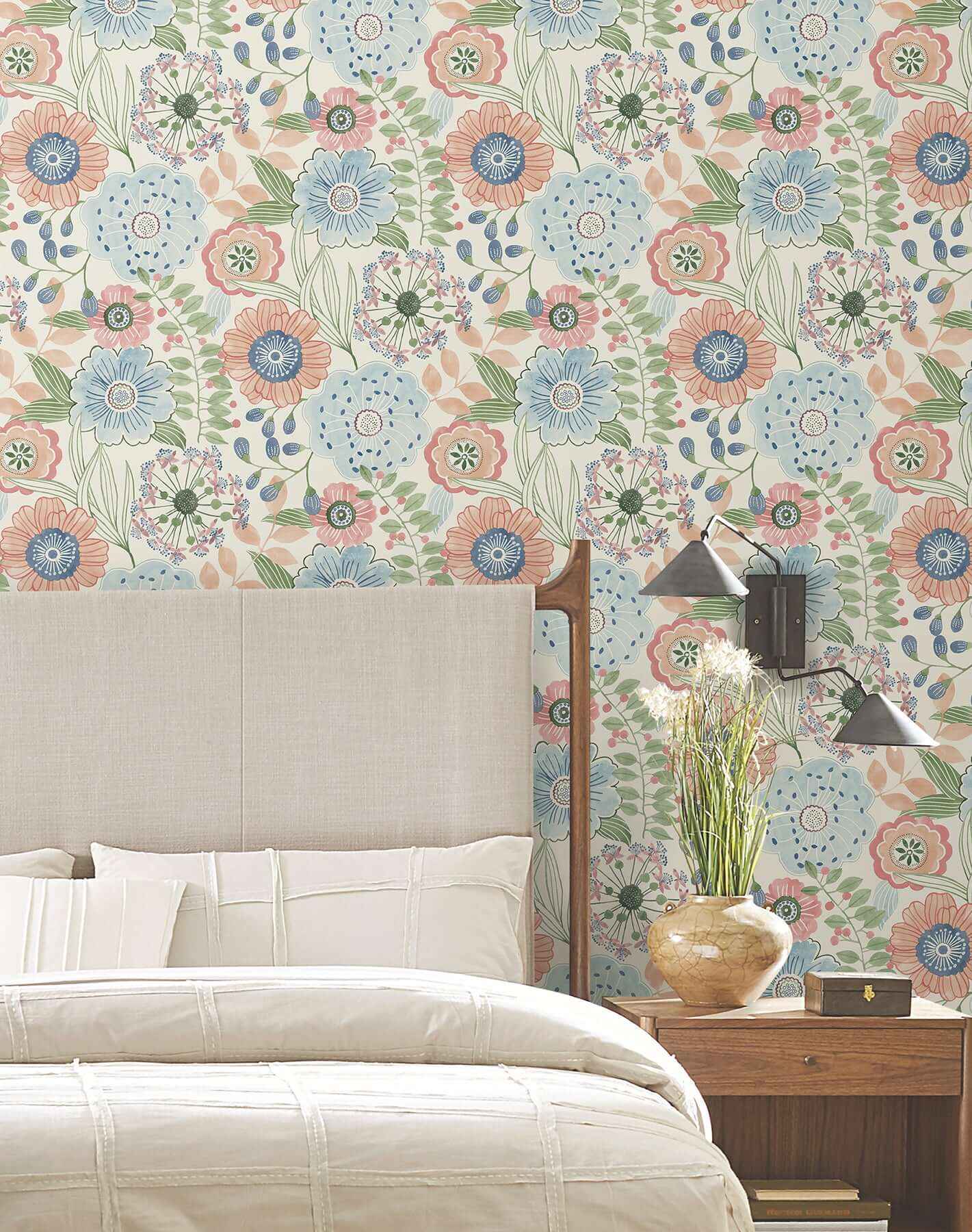 Artistic Bouquet Multicolor Wallpaper - York Wallcoverings - ZM2893 - York Wallcoverings Wallpaper