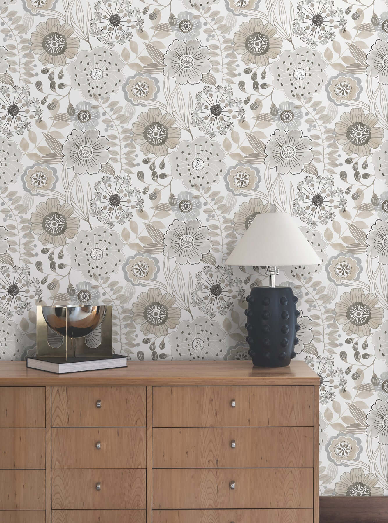 artistic-bouquet-neutral-wallpaper-york-wallcoverings-zm2894 - York Wallcoverings Wallpaper