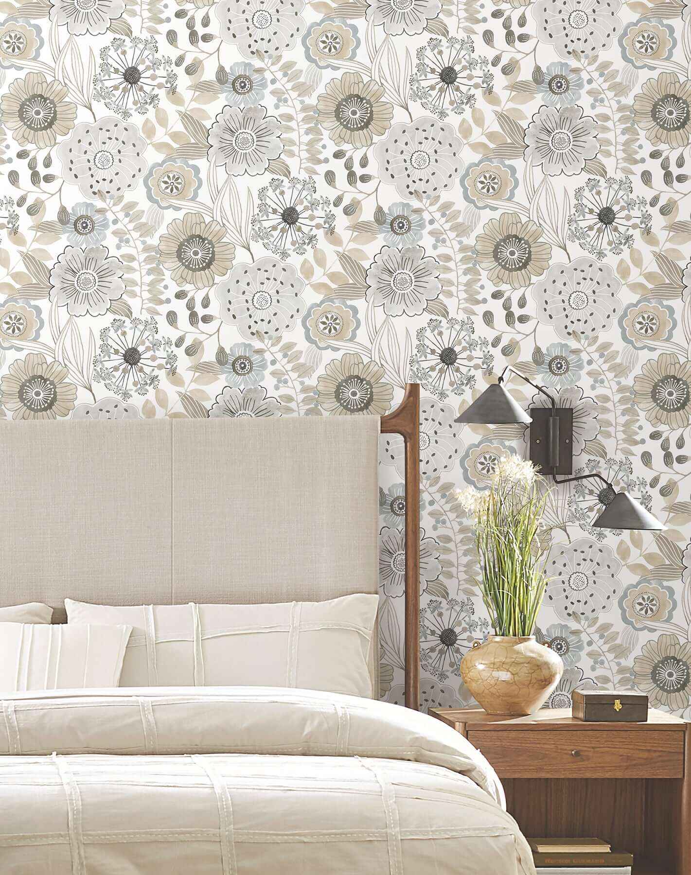 Artistic Bouquet Neutral Wallpaper - York Wallcoverings - ZM2894 - York Wallcoverings Wallpaper