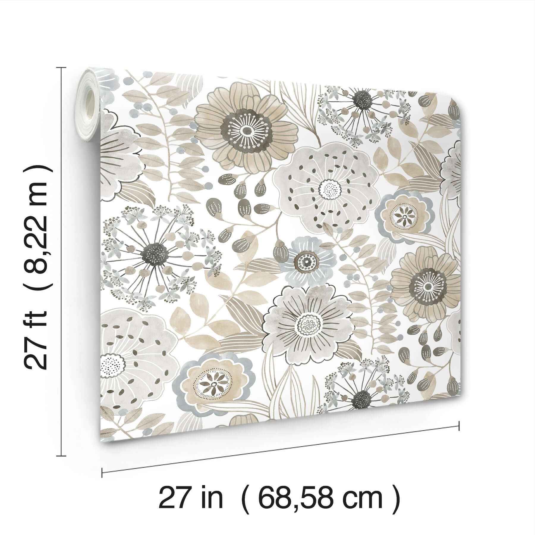 Artistic Bouquet Neutral Wallpaper - York Wallcoverings - ZM2894 - York Wallcoverings Wallpaper