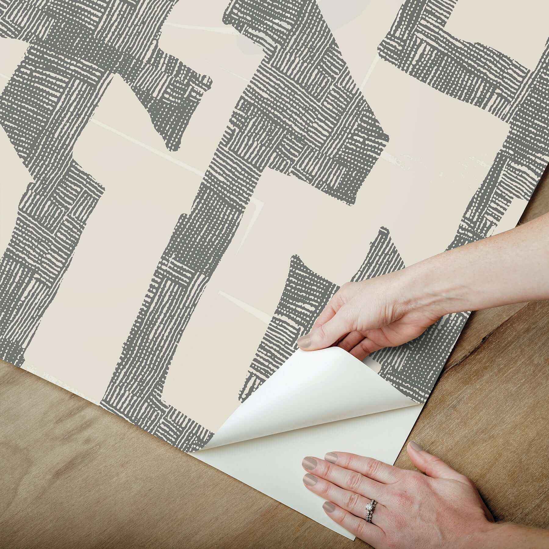 Tribe Black & Taupe Premium Peel + Stick Wallpaper - York Wallcoverings - PSW1669RL - York Wallcoverings Wallpaper