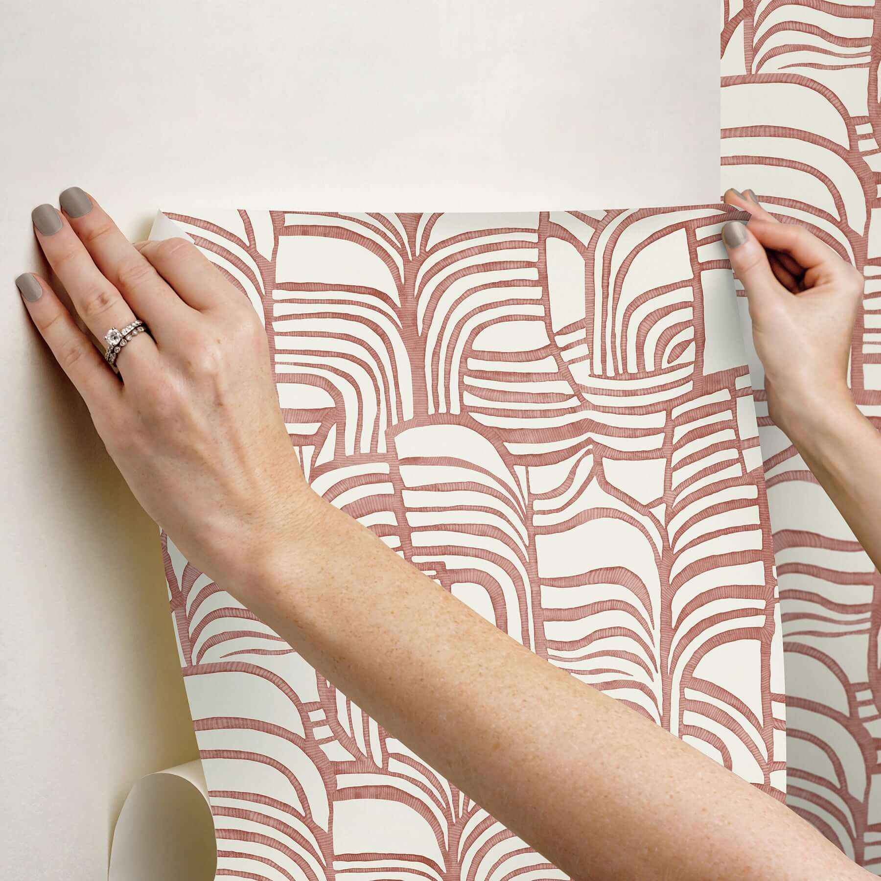 Featherwork Red Premium Peel + Stick Wallpaper - York Wallcoverings - PSW1657RL - York Wallcoverings Wallpaper
