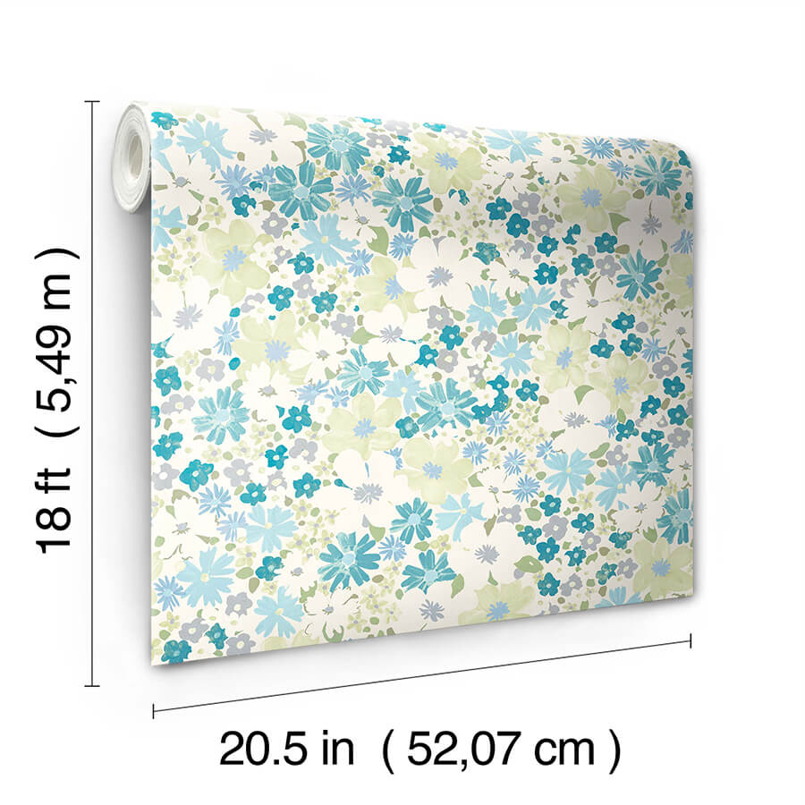 wildflower-impressions-aqua-peel-and-stick-wallpaper-york-wallcoverings-rmws1253 - York Wallcoverings Wallpaper