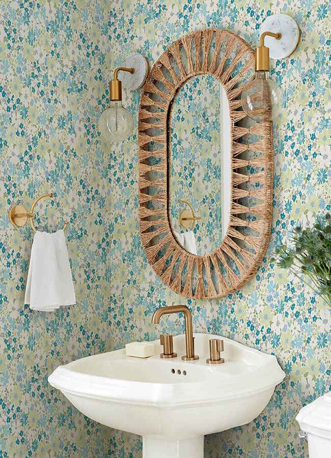 Wildflower Impressions Aqua Peel and Stick Wallpaper - York Wallcoverings - RMWS1253 - York Wallcoverings Wallpaper