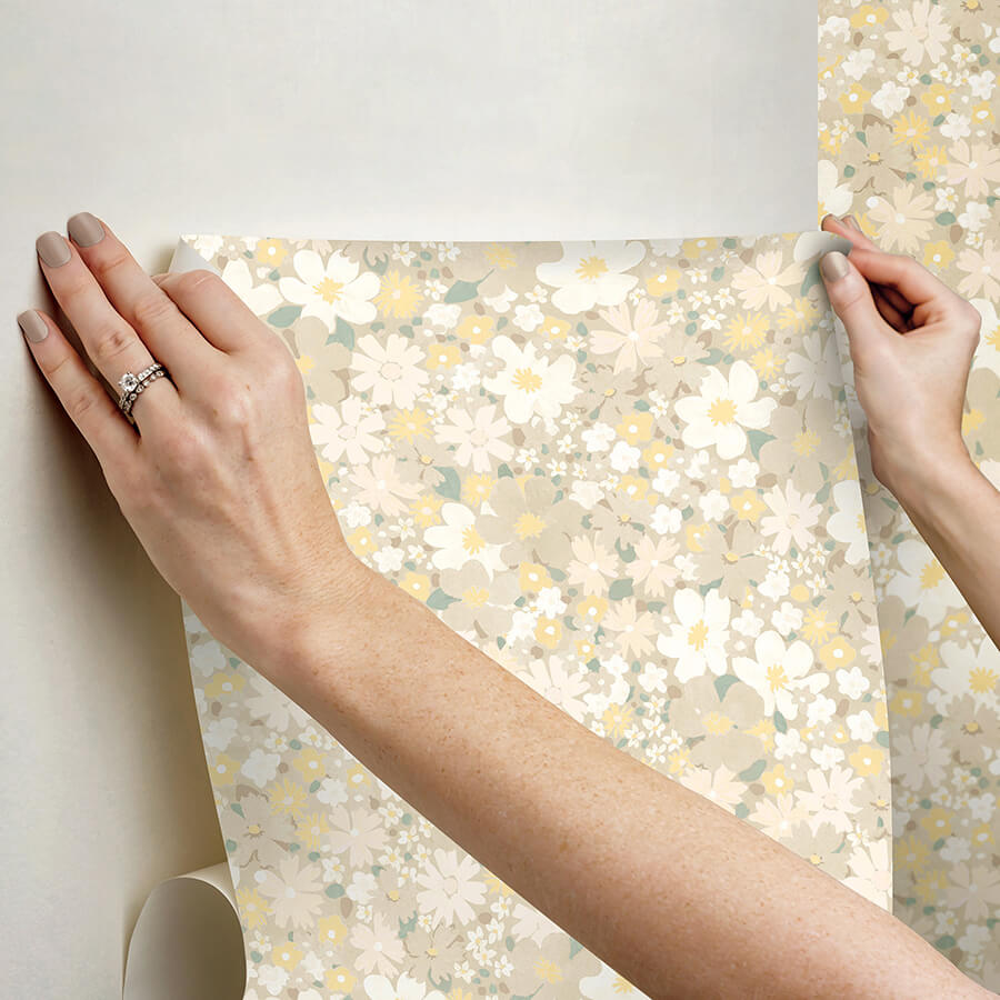 wildflower-impressions-yellow-peel-and-stick-wallpaper-york-wallcoverings-rmws1254 - York Wallcoverings Wallpaper