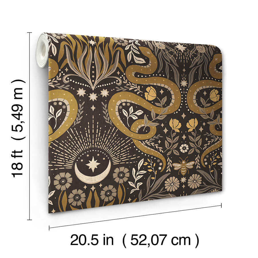 mystic-serpent-black-gold-peel-and-stick-wallpaper-york-wallcoverings-rmws1255 - York Wallcoverings Wallpaper