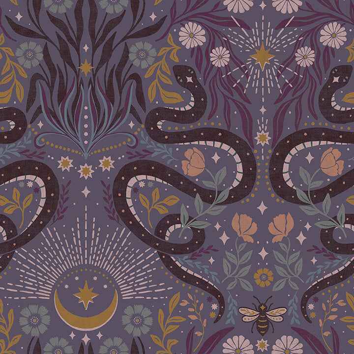 Mystic Serpent Plum Peel and Stick Wallpaper - York Wallcoverings - RMWS1256