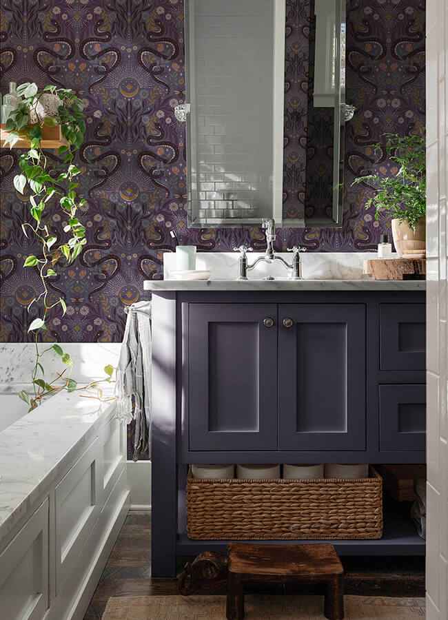 Mystic Serpent Plum Peel and Stick Wallpaper - York Wallcoverings - RMWS1256 - York Wallcoverings Wallpaper