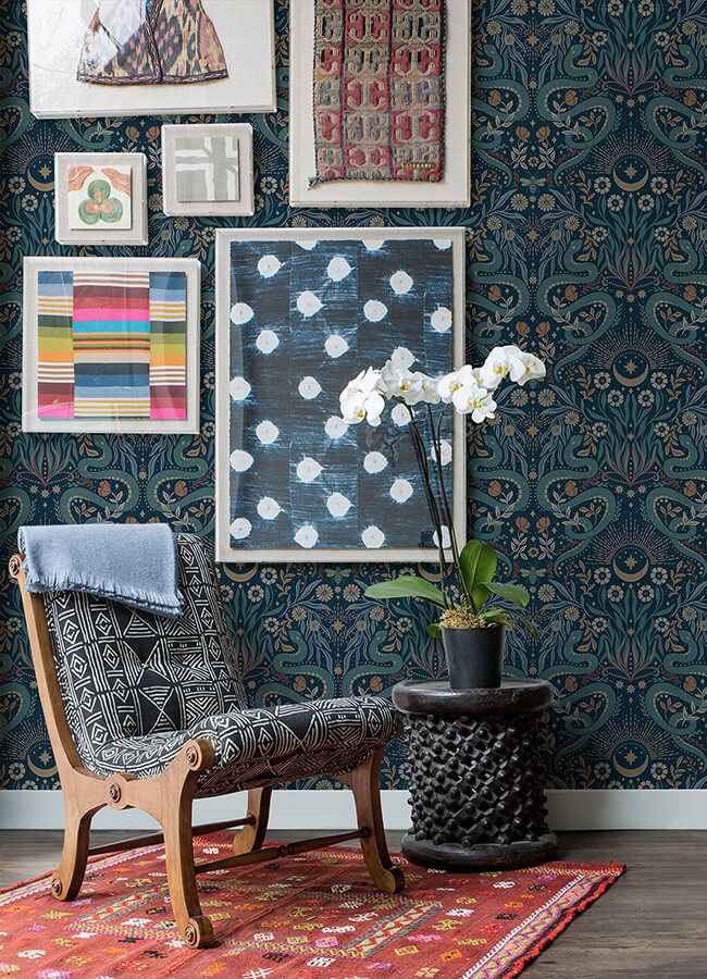 Mystic Serpent Navy Peel and Stick Wallpaper - York Wallcoverings - RMWS1257 - York Wallcoverings Wallpaper