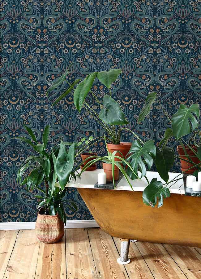 Mystic Serpent Navy Peel and Stick Wallpaper - York Wallcoverings - RMWS1257 - York Wallcoverings Wallpaper