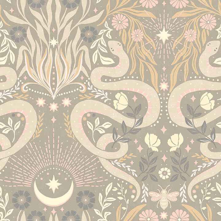 Mystic Serpent Taupe Peel and Stick Wallpaper - York Wallcoverings - RMWS1258