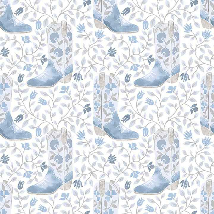 Cowgirl Like Me Blue Peel and Stick Wallpaper - York Wallcoverings - RMWS1260