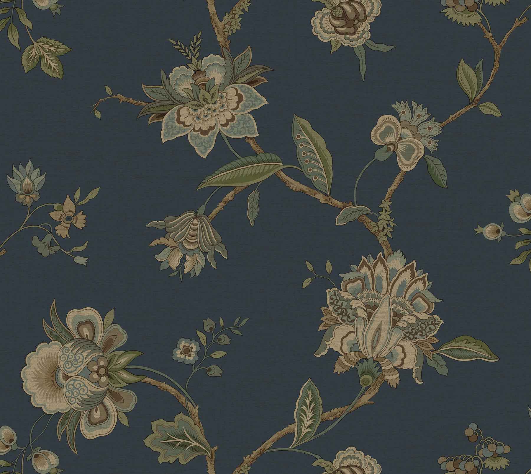 Monaco Blue Jacobean Trail Wallpaper - York Wallcoverings - MAN33064 - York Wallcoverings Wallpaper