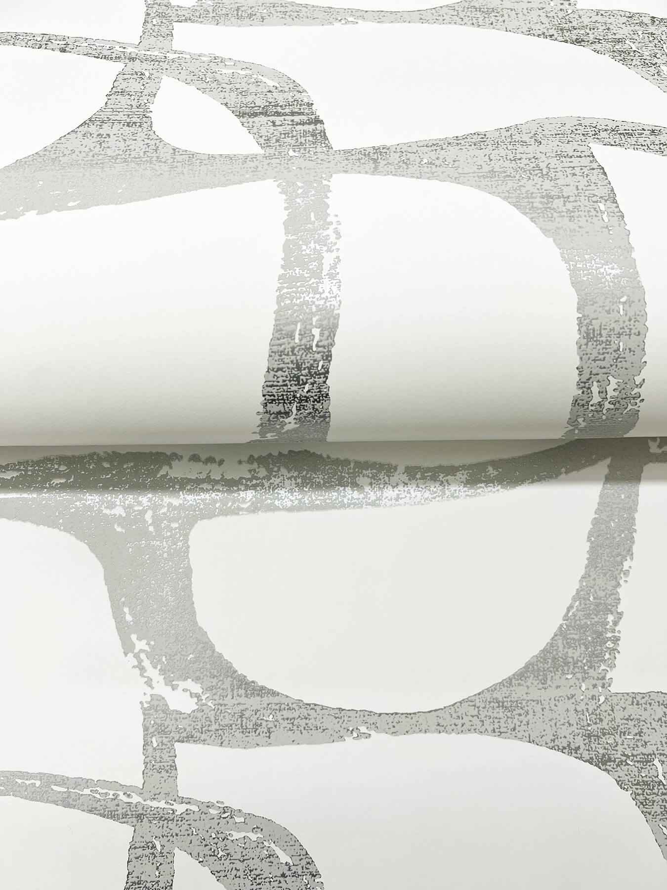 Craftsman Geometric White & Silver Wallpaper - York Wallcoverings - DF3356