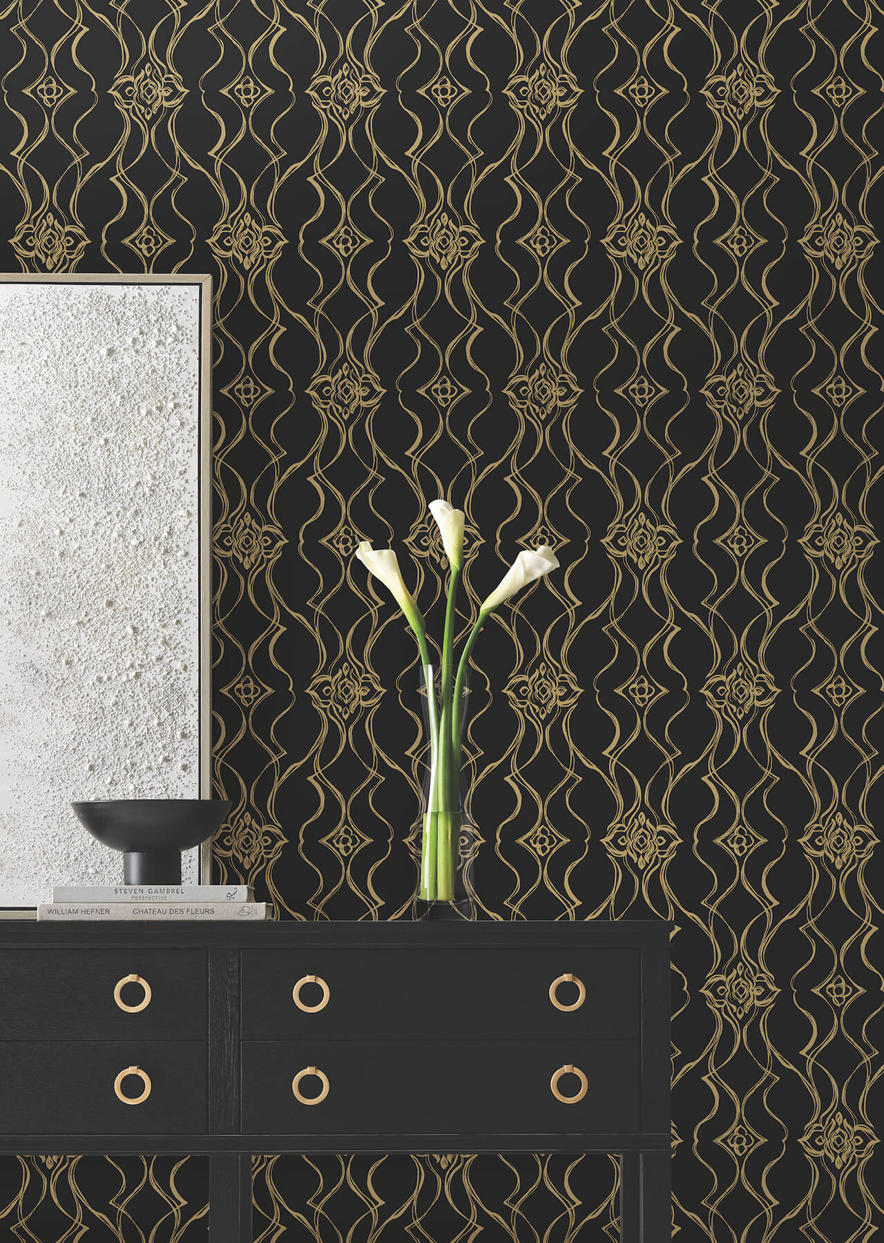 pirouette-black-gold-wallpaper-york-wallcoverings-df3371 - York Wallcoverings Wallpaper