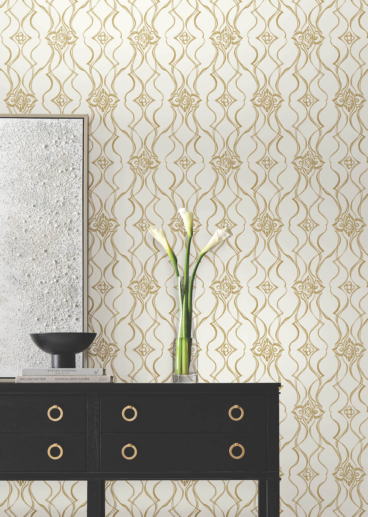 pirouette-white-gold-wallpaper-york-wallcoverings-df3372 - York Wallcoverings Wallpaper