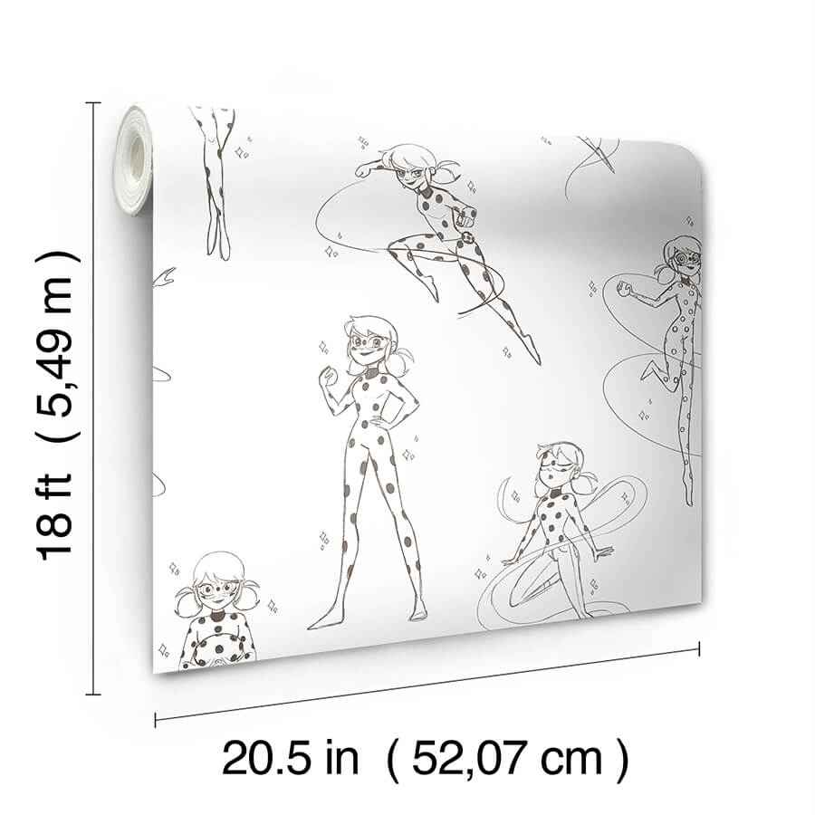 Miraculous Ladybug Sketch Charcoal Peel - York Wallcoverings - RMWS1305 - York Wallcoverings Wallpaper