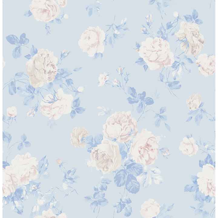 Everblooming Rosettes Whisper Blue Cabbage Rose Bouquets Wallpaper - York Wallcoverings - AST6492