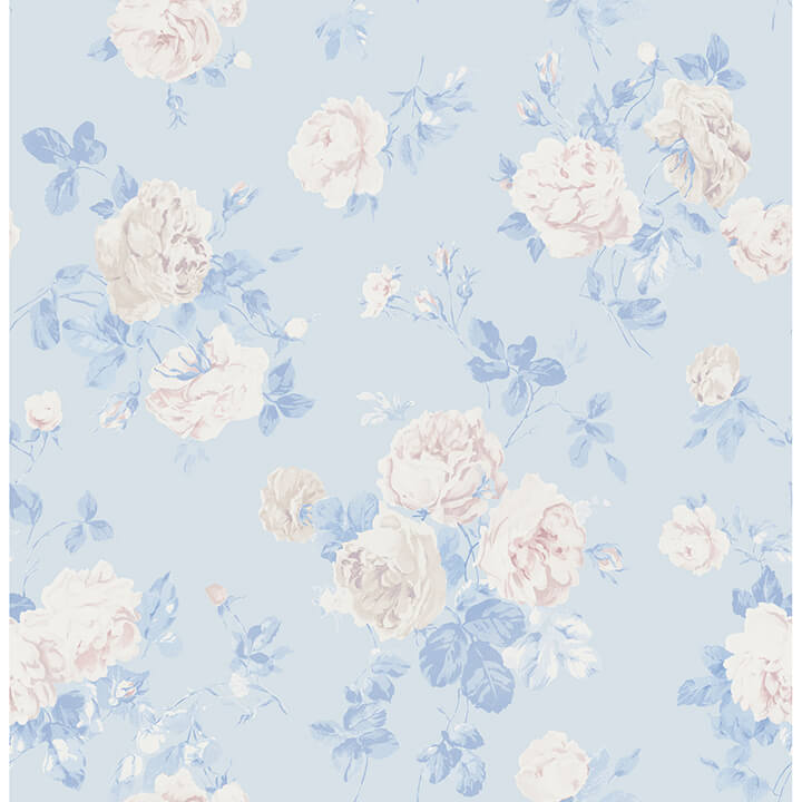 everblooming-rosettes-whisper-blue-cabbage-rose-bouquets-wallpaper-york-wallcoverings-ast6492 - York Wallcoverings Wallpaper