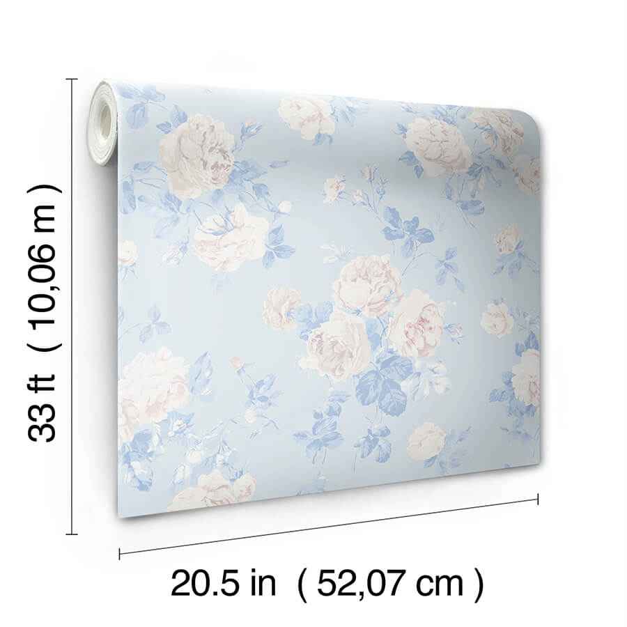 Everblooming Rosettes Whisper Blue Cabbage Rose Bouquets Wallpaper - York Wallcoverings - AST6492 - York Wallcoverings Wallpaper