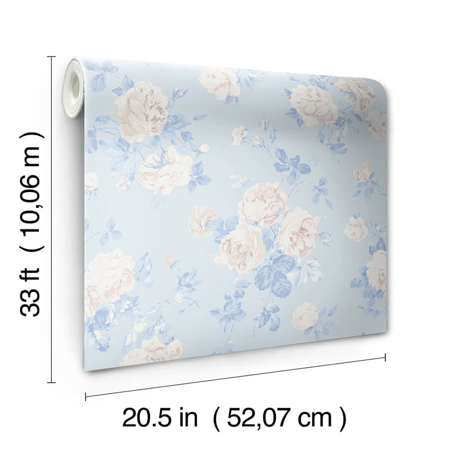 everblooming-rosettes-whisper-blue-cabbage-rose-bouquets-wallpaper-york-wallcoverings-ast6492 - York Wallcoverings Wallpaper