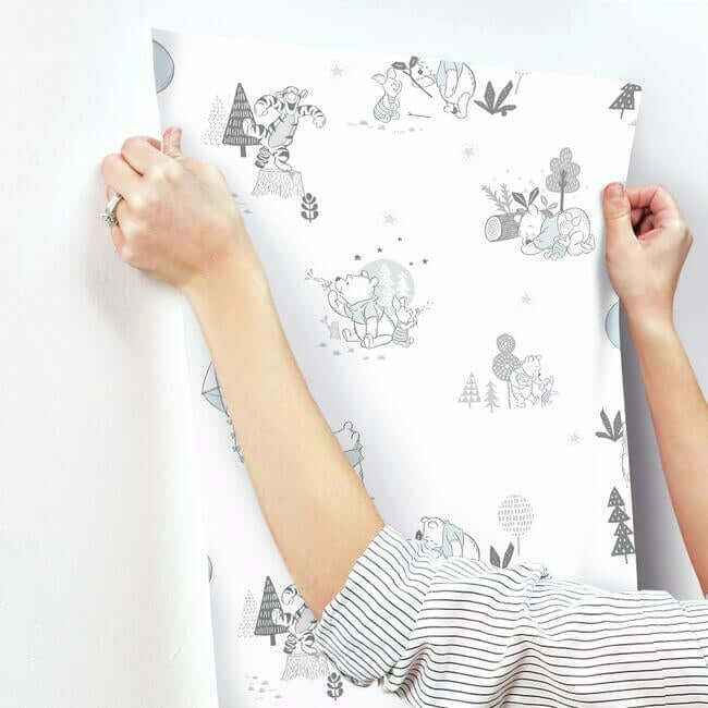 Disney Winnie the Pooh Playmates White & Blue Wallpaper - York Wallcoverings - DI0983 - York Wallcoverings Wallpaper