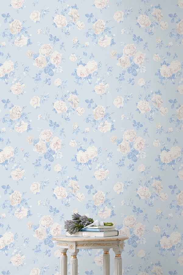 Everblooming Rosettes Whisper Blue Peel - York Wallcoverings - LFS6490 - York Wallcoverings Wallpaper