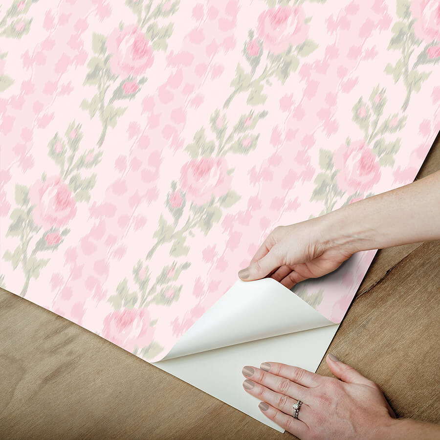 blooming-heirloom-strawberry-macaron-rose-stripe-peel-and-stick-wallpaper-york-wallcoverings-lfs6491 - York Wallcoverings Wallpaper