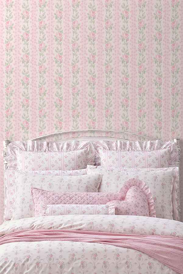 Blooming Heirloom Strawberry Macaron Rose Stripe Peel and Stick Wallpaper - York Wallcoverings - LFS6491 - York Wallcoverings Wallpaper