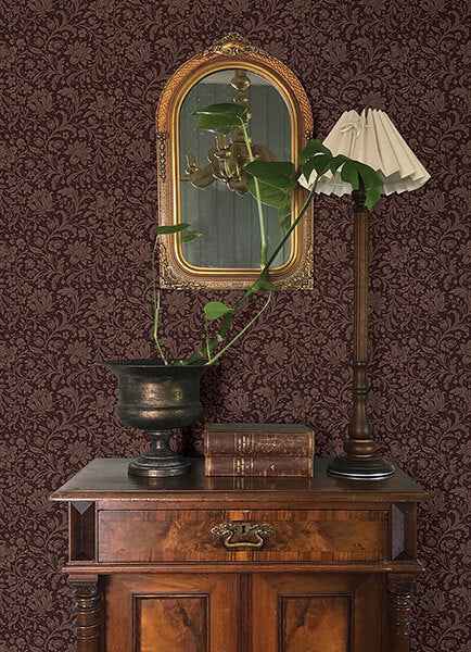 Hague Burgundy Floral Trail Wallpaper - York Wallcoverings - 4173-27627