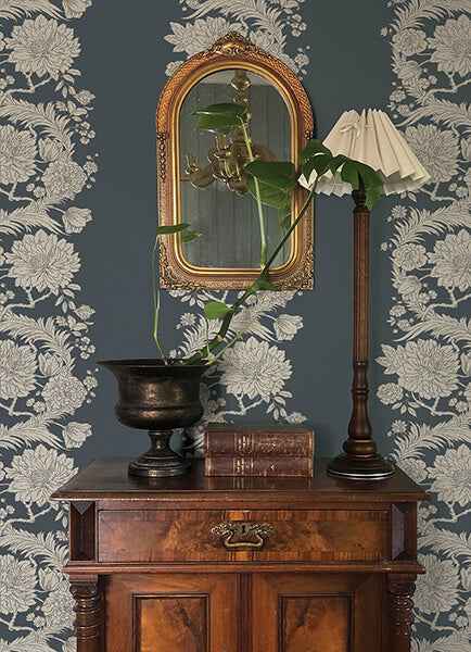 Gisela Blue Floral Columns Wallpaper - York Wallcoverings - 4173-27642
