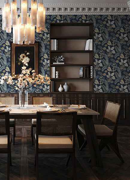 Geneva Dark Blue Peacock Paradise Wallpaper - York Wallcoverings - 4173-27643