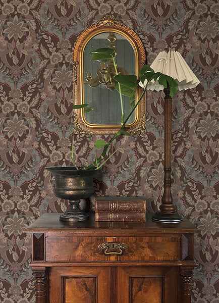 Collins Plum Damask Wallpaper - York Wallcoverings - 4173-27656