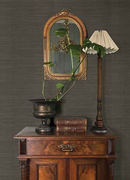 Mycroft Slate Grasscloth Wallpaper - York Wallcoverings - 4173-82103