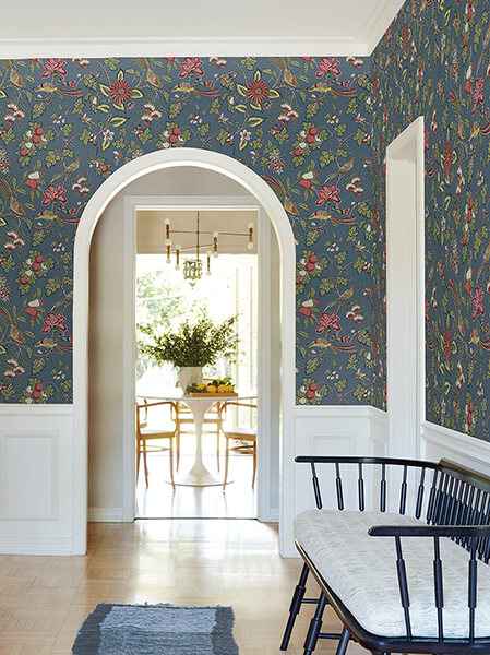 Parterre Indigo Jacobean Wallpaper - York Wallcoverings - VP1311 - York Wallcoverings Wallpaper
