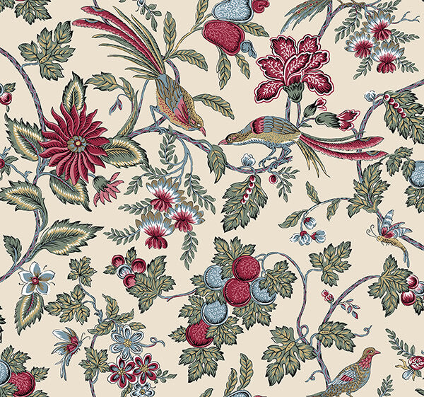 parterre-raspberry-jacobean-wallpaper-york-wallcoverings-vp1312 - York Wallcoverings Wallpaper