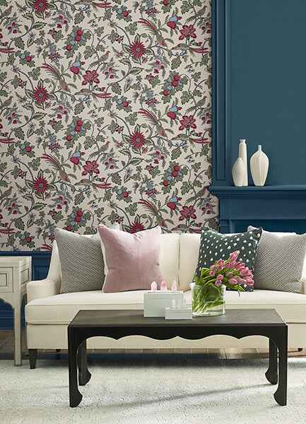 Parterre Raspberry Jacobean Wallpaper - York Wallcoverings - VP1312 - York Wallcoverings Wallpaper
