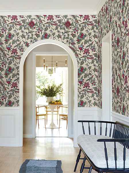 Parterre Raspberry Jacobean Wallpaper - York Wallcoverings - VP1312 - York Wallcoverings Wallpaper