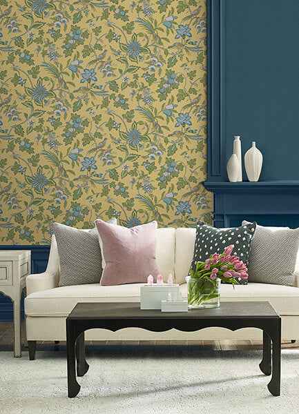 Parterre Light Yellow Jacobean Wallpaper - York Wallcoverings - VP1313 - York Wallcoverings Wallpaper