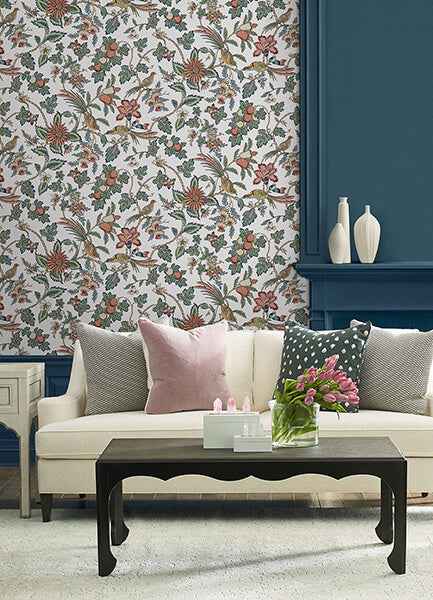 Parterre Coral Jacobean Wallpaper - York Wallcoverings - VP1316